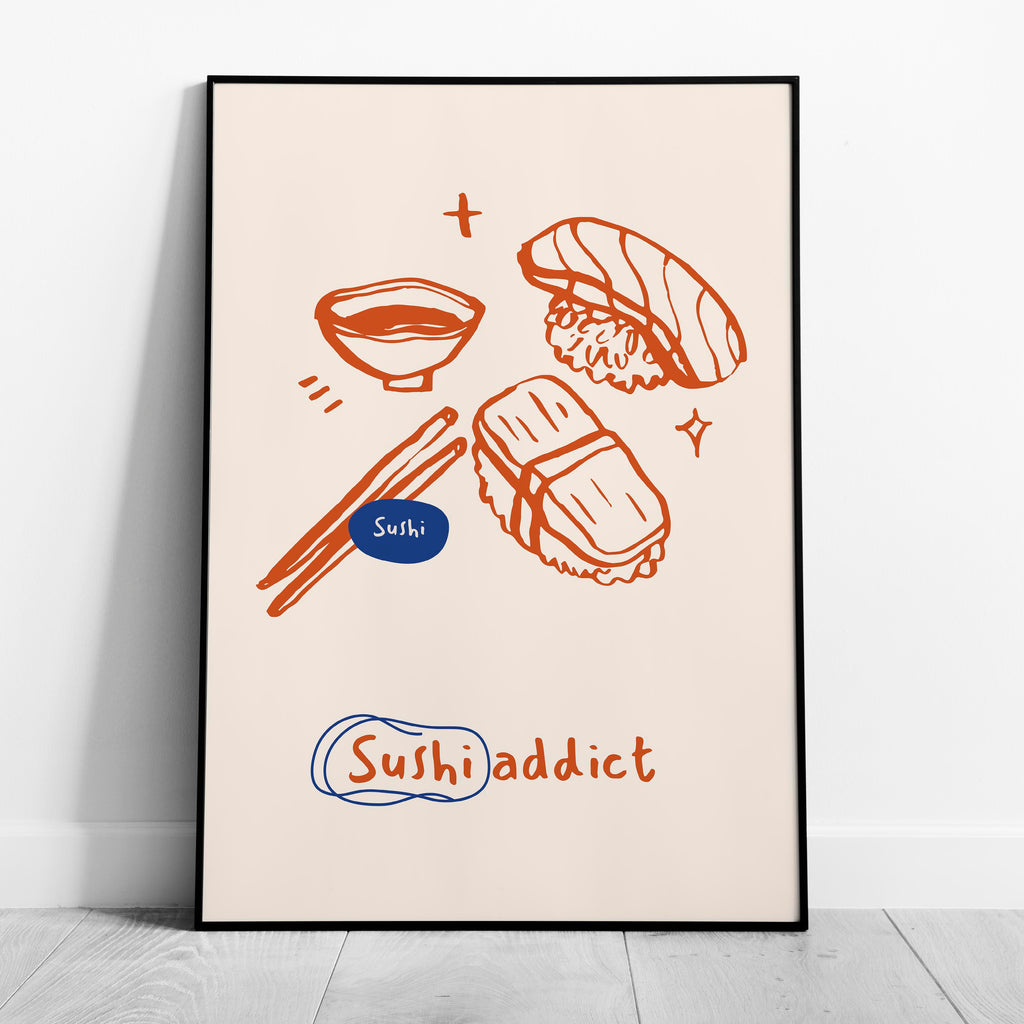 Orange Sushi Addict Kitchen Food - Rolled Poster Wall Art Print | House Prints