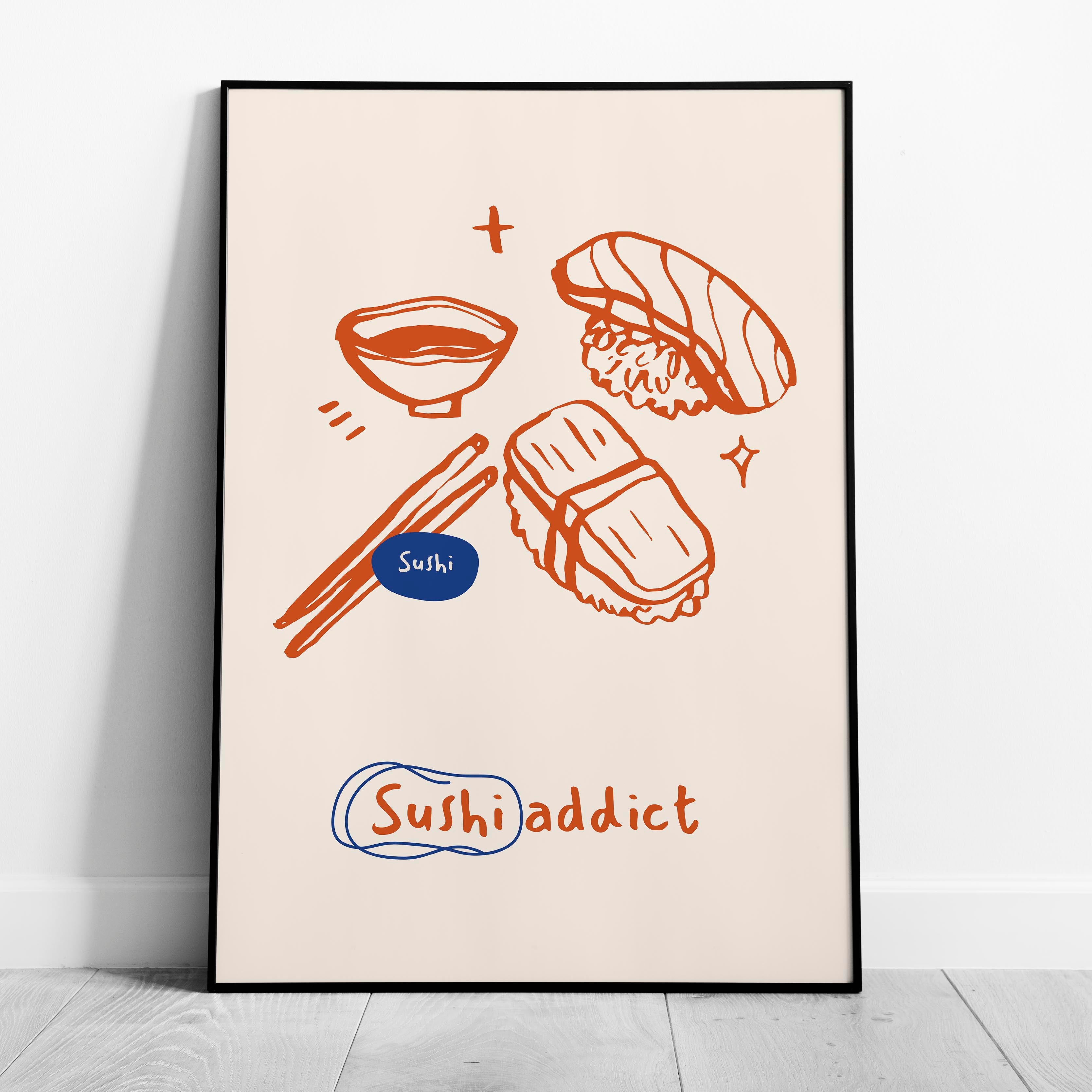 Orange Sushi Addict Kitchen Food - Rolled Poster Wall Art Print | House Prints