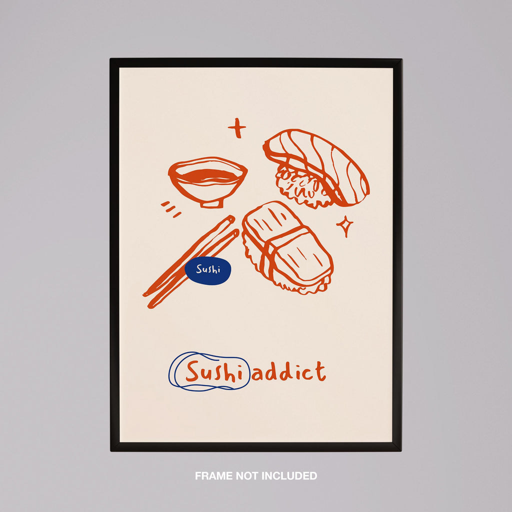 Orange Sushi Addict Kitchen Food - Rolled Poster Wall Art Print | House Prints