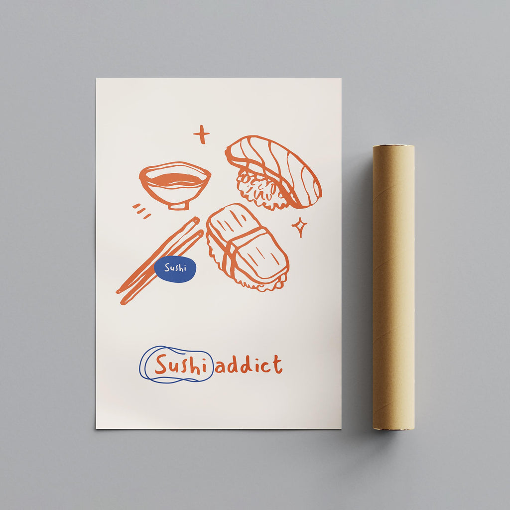 Orange Sushi Addict Kitchen Food - Rolled Poster Wall Art Print | House Prints
