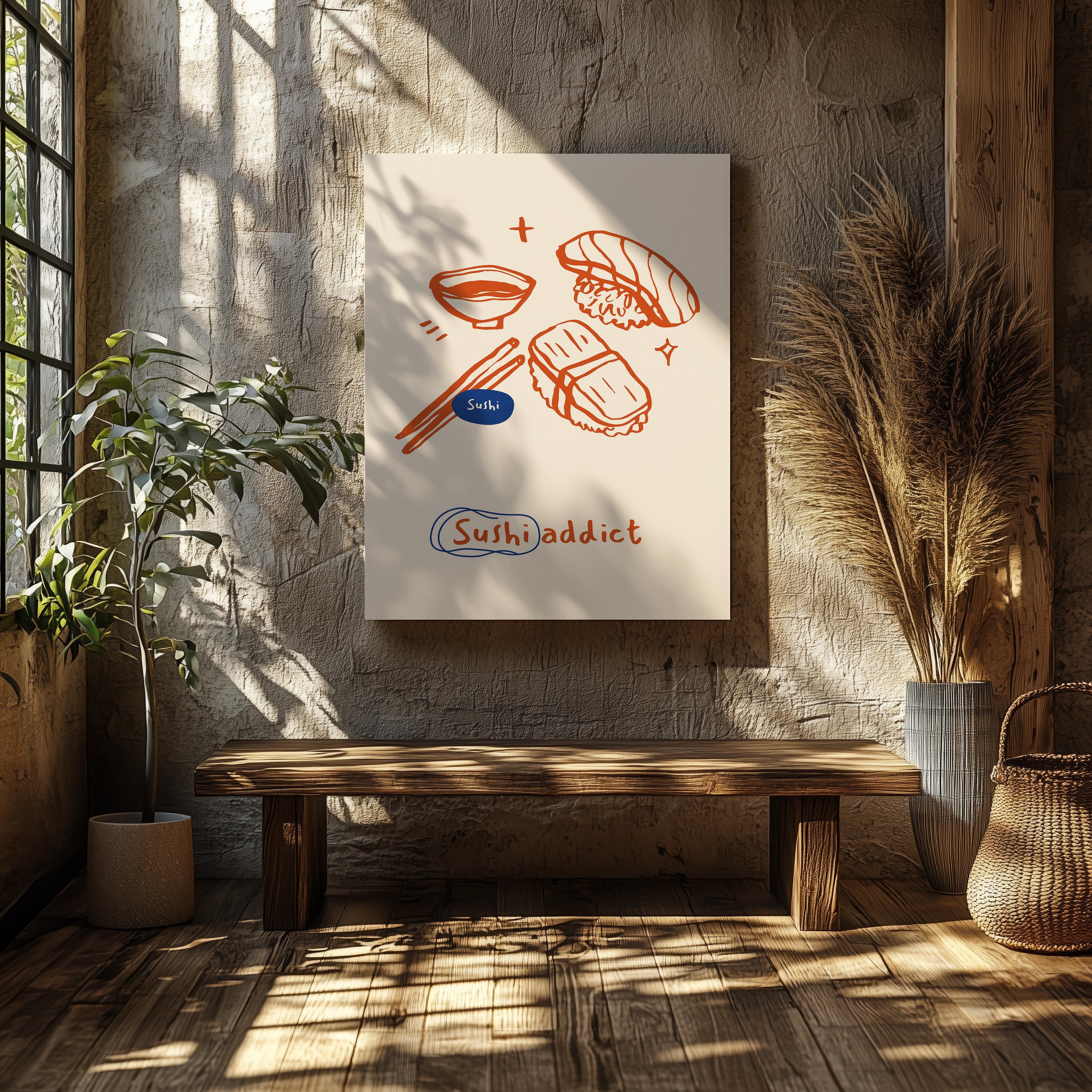 Orange Sushi Addict Kitchen Food - Framed Canvas Wall Art Print | House Prints