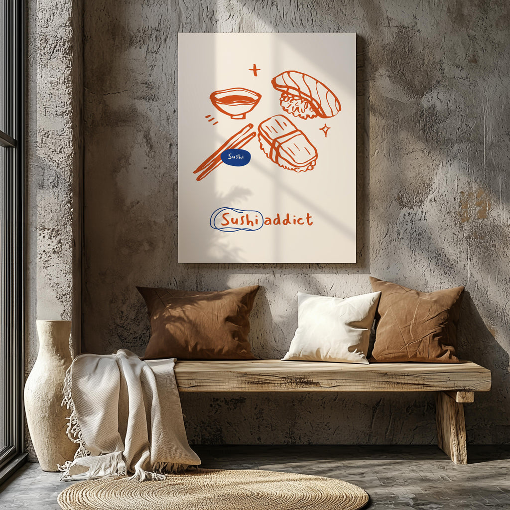 Orange Sushi Addict Kitchen Food - Framed Canvas Wall Art Print | House Prints