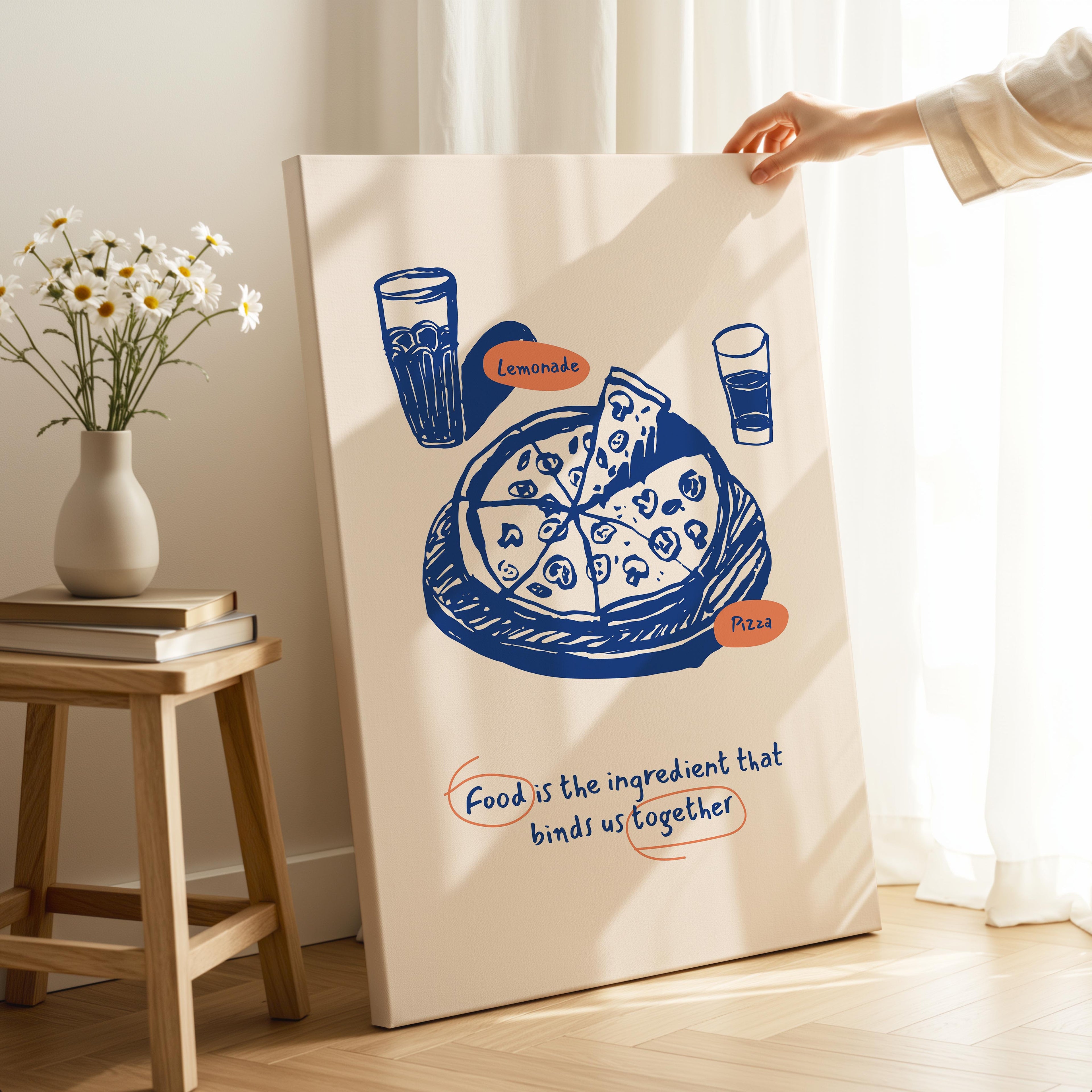 Food Brings Us Together Pizza Ingredients - Framed Canvas Wall Art Print | House Prints