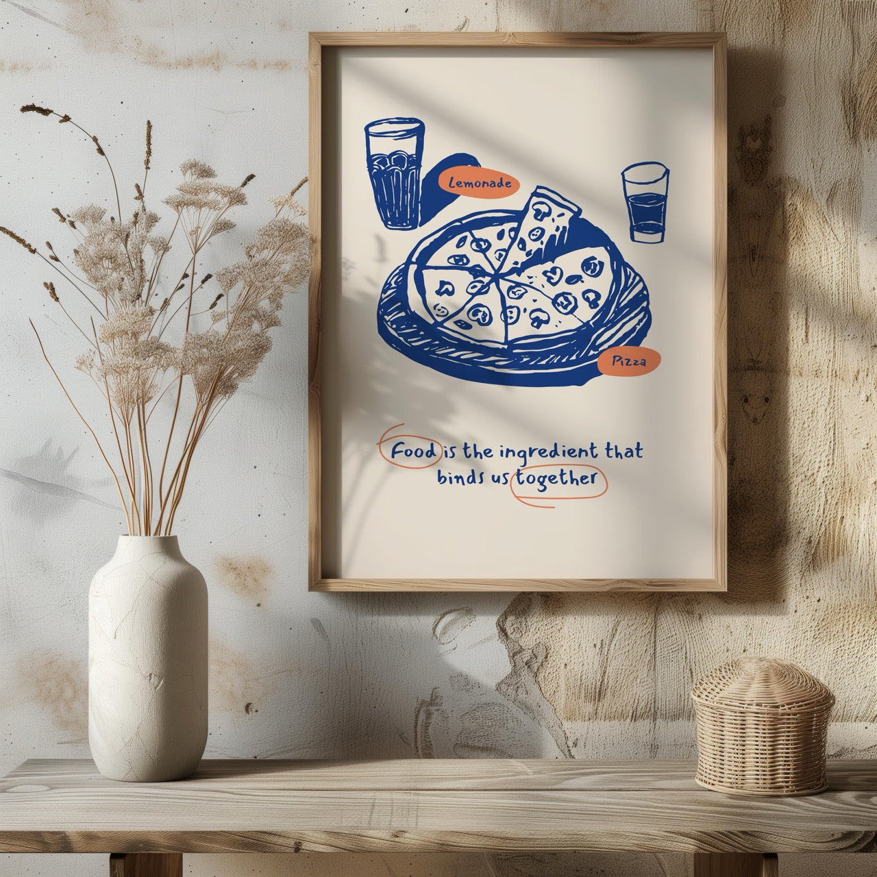 Food Brings Us Together Pizza Ingredients - Rolled Poster Wall Art Print | House Prints