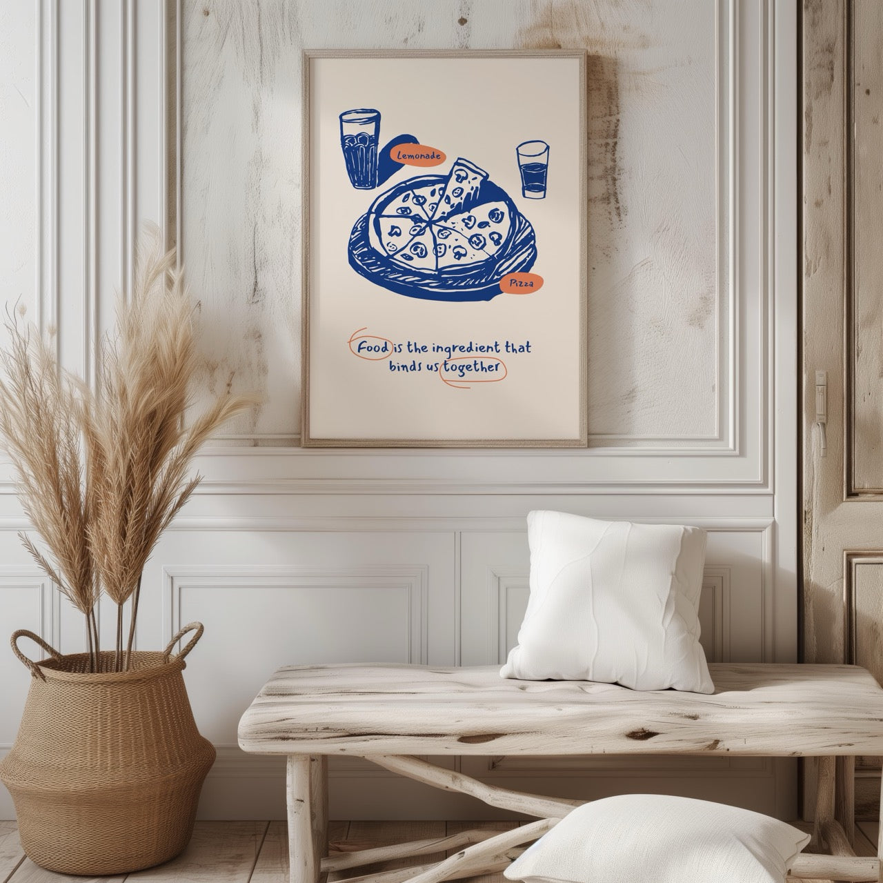 Food Brings Us Together Pizza Ingredients - Rolled Poster Wall Art Print | House Prints