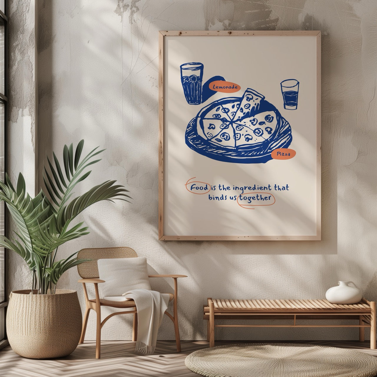 Food Brings Us Together Pizza Ingredients - Rolled Poster Wall Art Print | House Prints