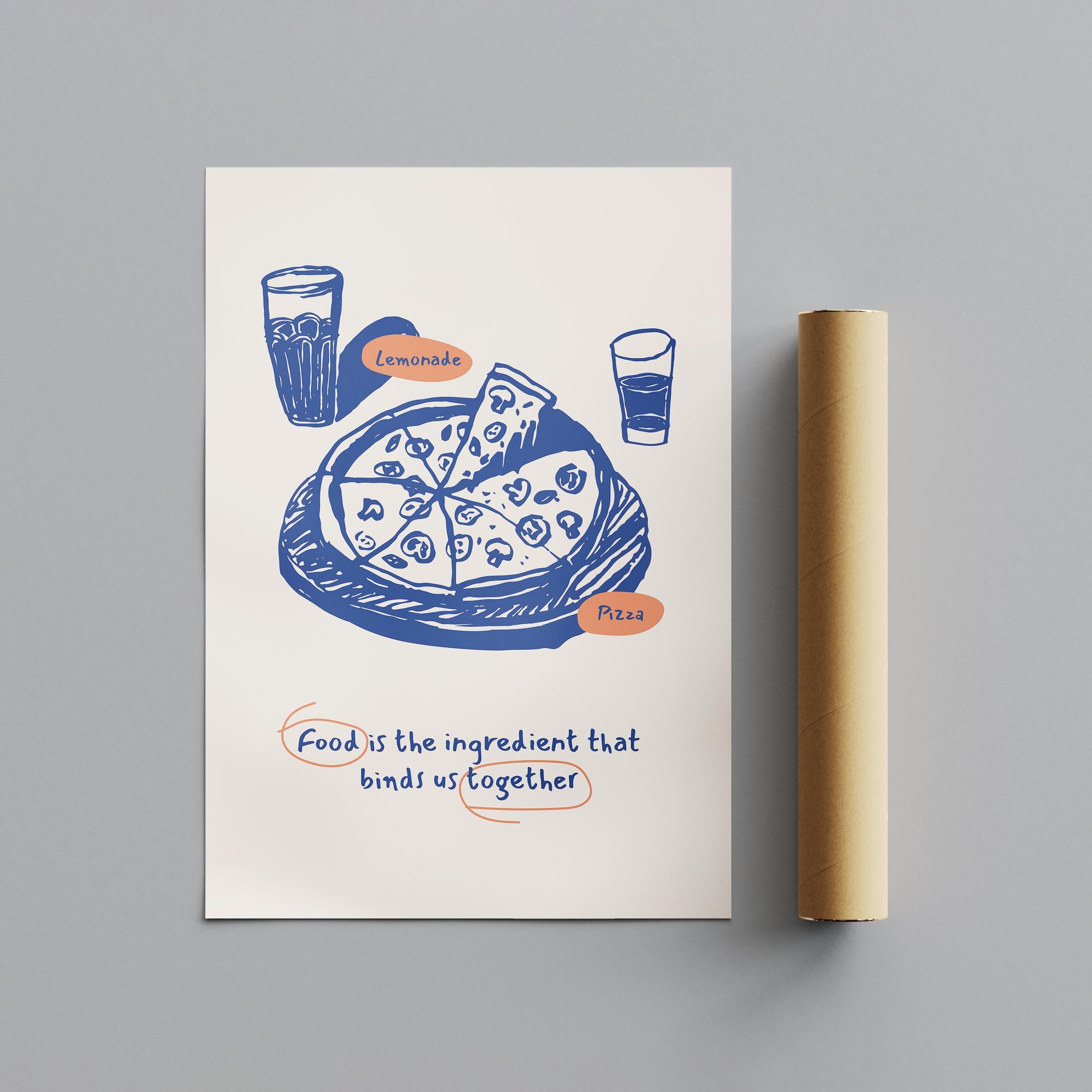 Food Brings Us Together Pizza Ingredients - Rolled Poster Wall Art Print | House Prints