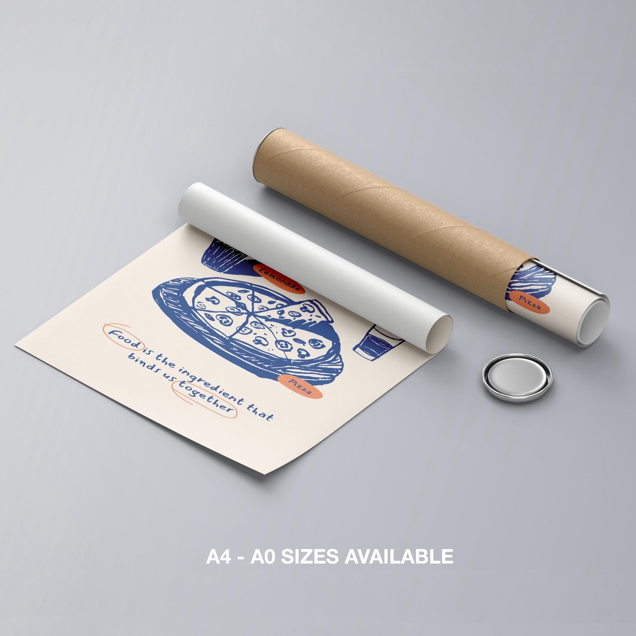 Food Brings Us Together Pizza Ingredients - Rolled Poster Wall Art Print | House Prints