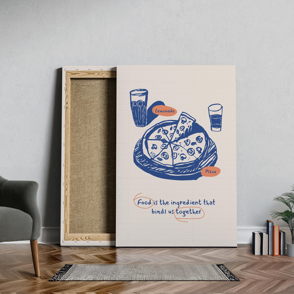 Food Brings Us Together Pizza Ingredients - Framed Canvas Wall Art Print | House Prints