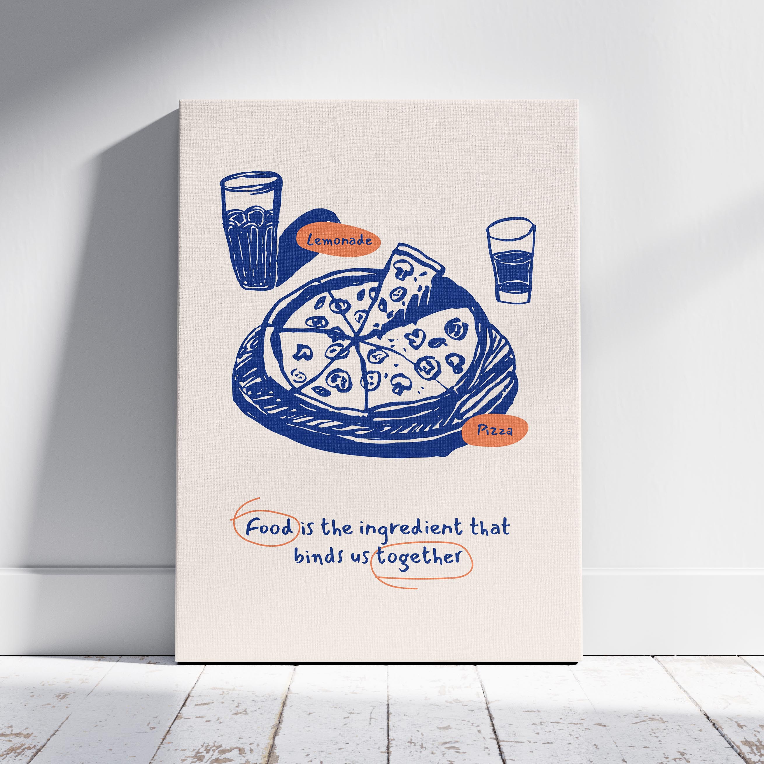 Food Brings Us Together Pizza Ingredients - Framed Canvas Wall Art Print | House Prints