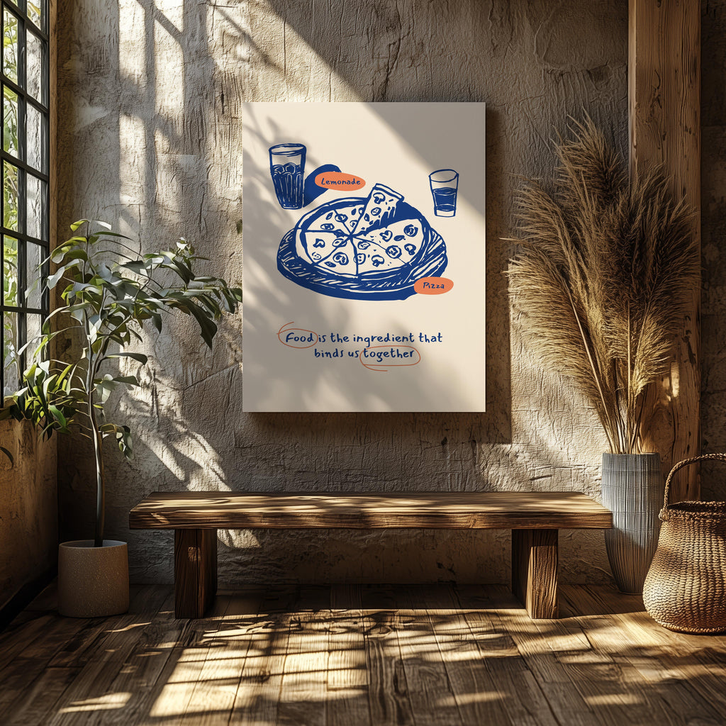 Food Brings Us Together Pizza Ingredients - Framed Canvas Wall Art Print | House Prints