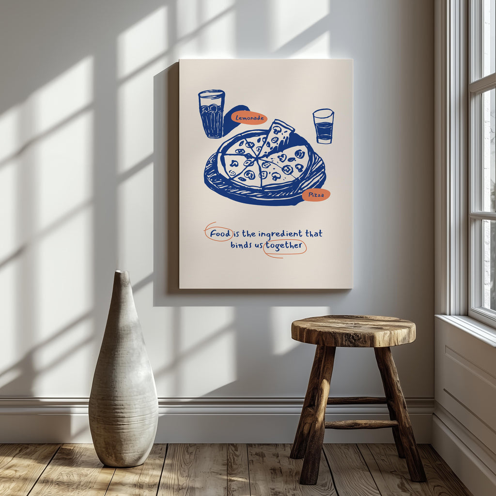 Food Brings Us Together Pizza Ingredients - Framed Canvas Wall Art Print | House Prints