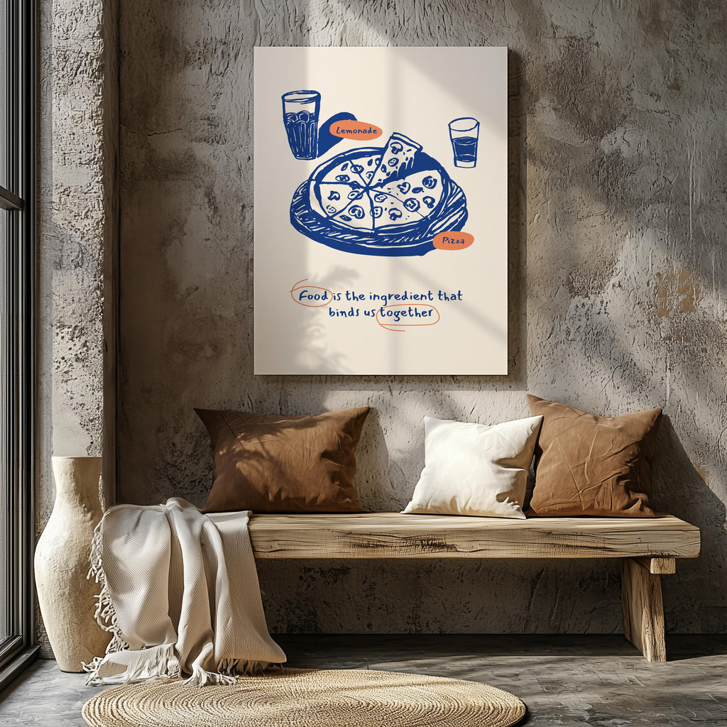 Food Brings Us Together Pizza Ingredients - Framed Canvas Wall Art Print | House Prints
