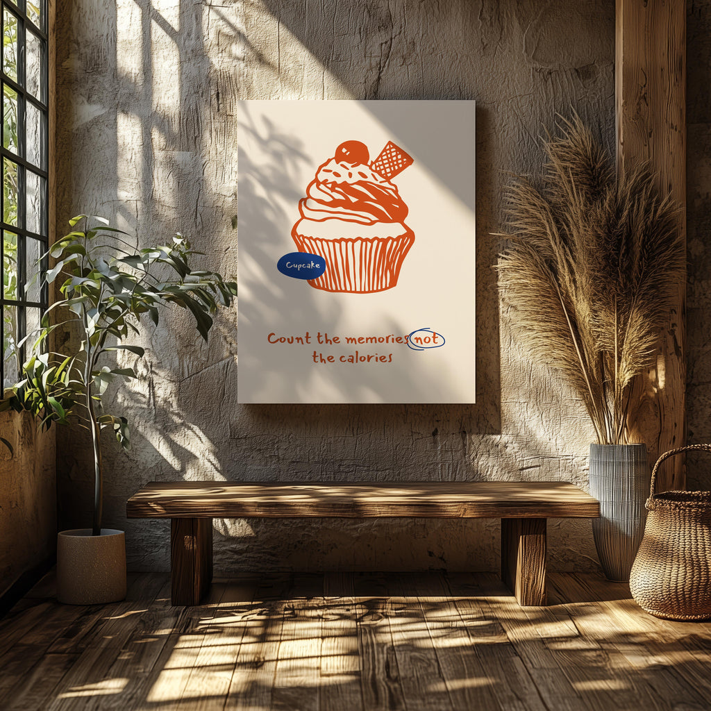 Count The Memories Not The Calories Whipped Cupcake - Framed Canvas Wall Art Print | House Prints