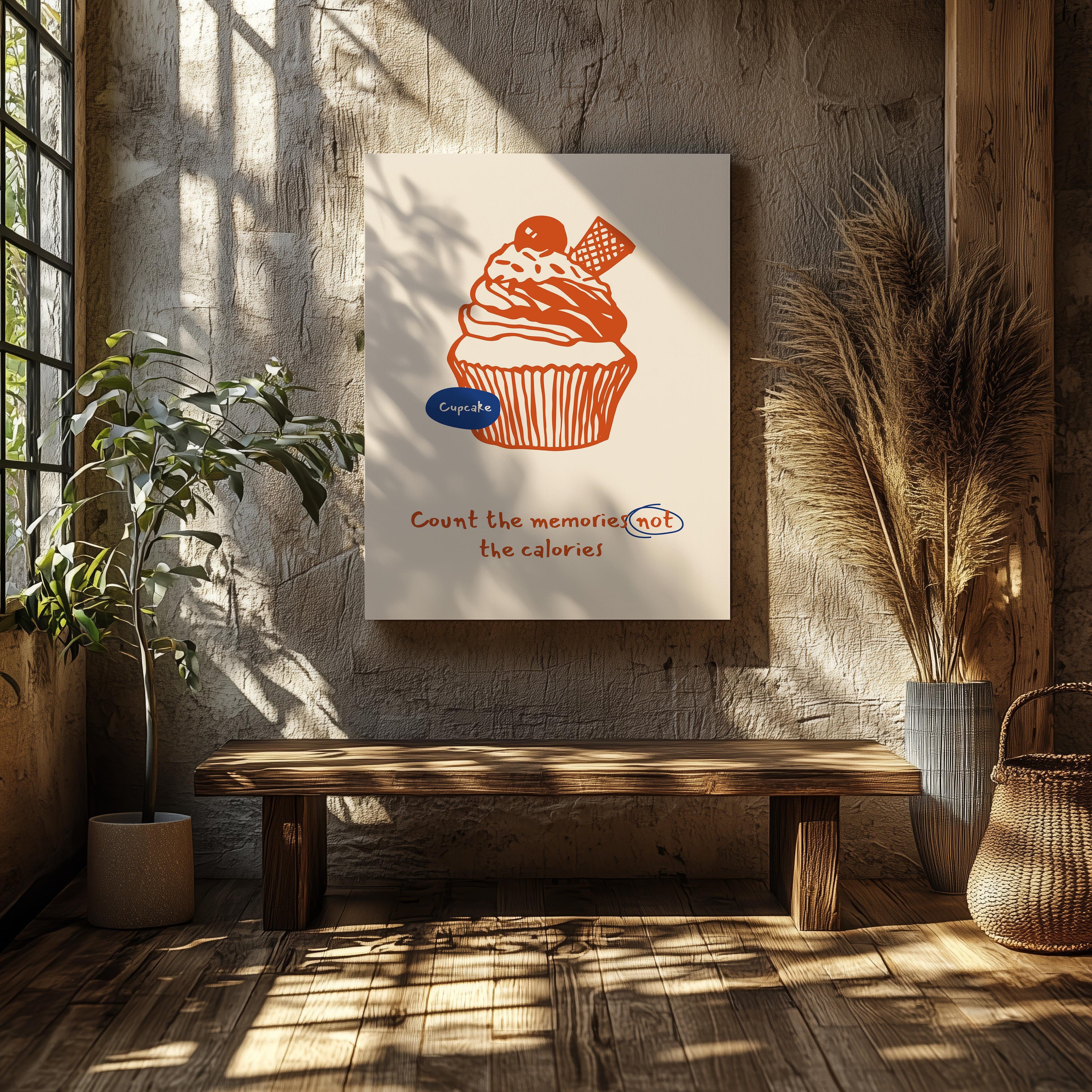 Count The Memories Not The Calories Whipped Cupcake - Framed Canvas Wall Art Print | House Prints