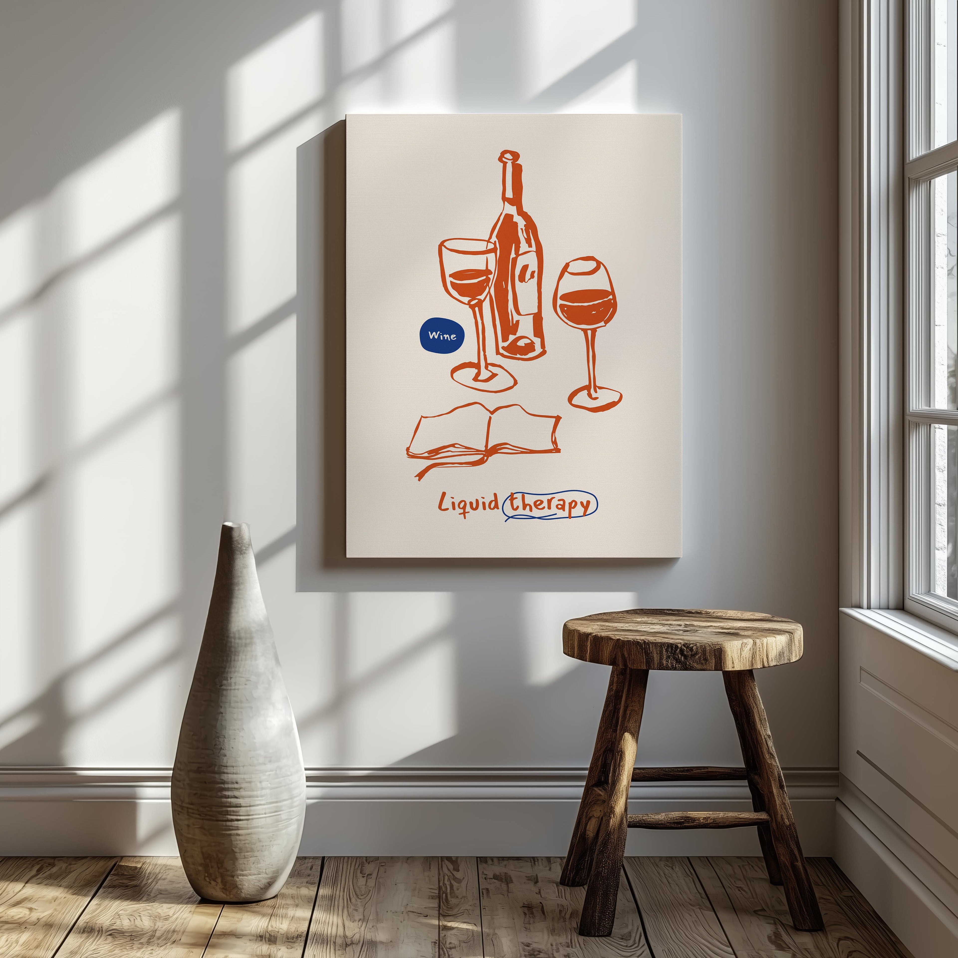 Wine Is My Liquid Therapy Kitchen Drinks - Framed Canvas Wall Art Print | House Prints