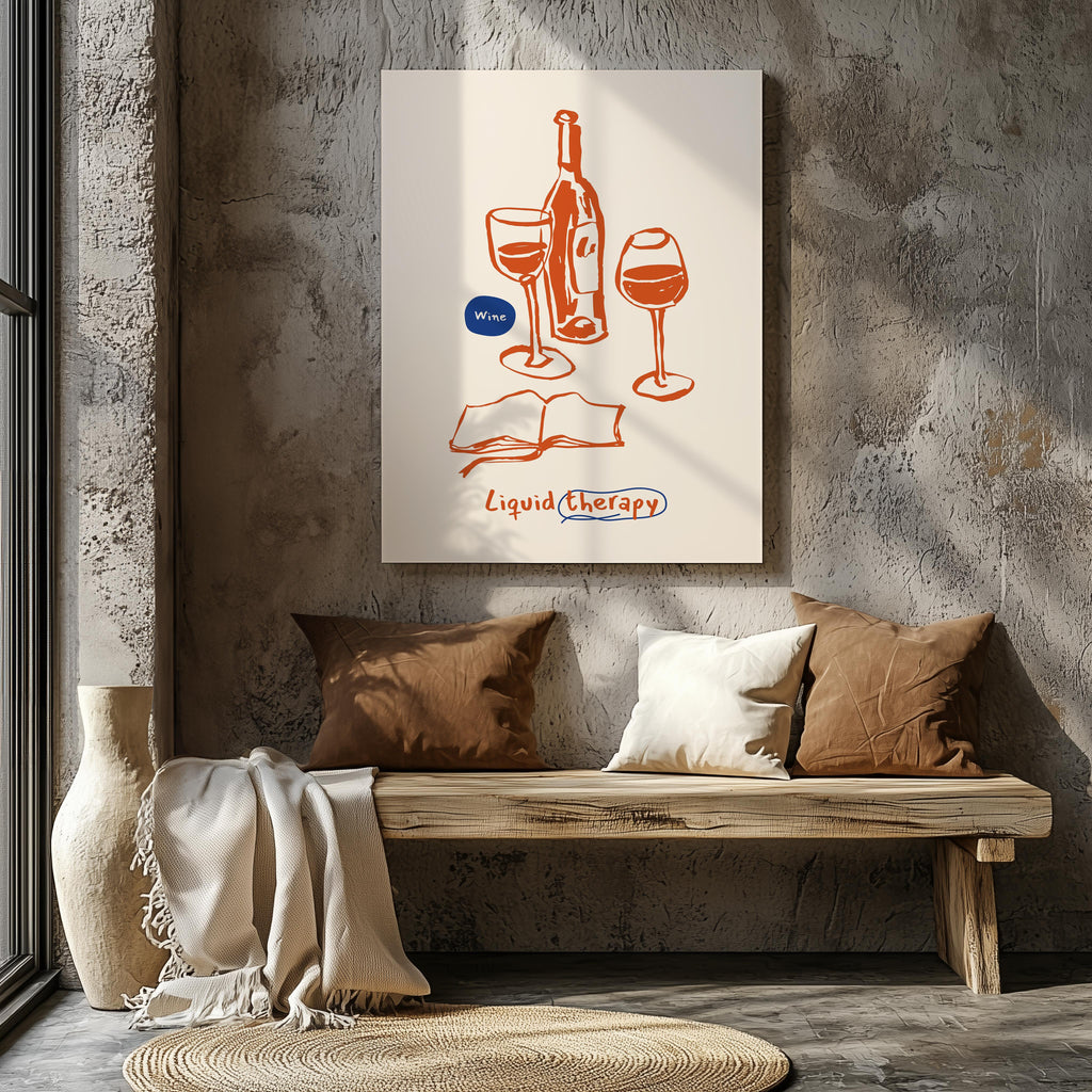 Wine Is My Liquid Therapy Kitchen Drinks - Framed Canvas Wall Art Print | House Prints