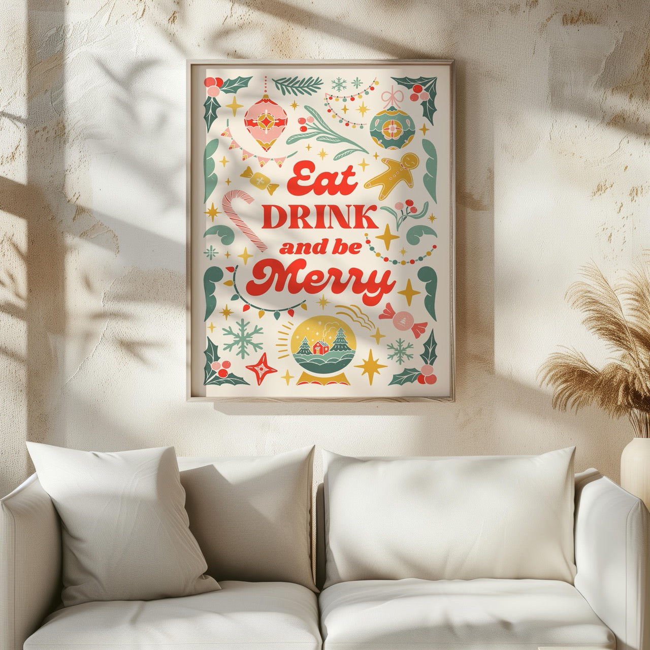 Festive Eat Drink & Be Merry Holiday - Rolled Poster Wall Art Print | House Prints