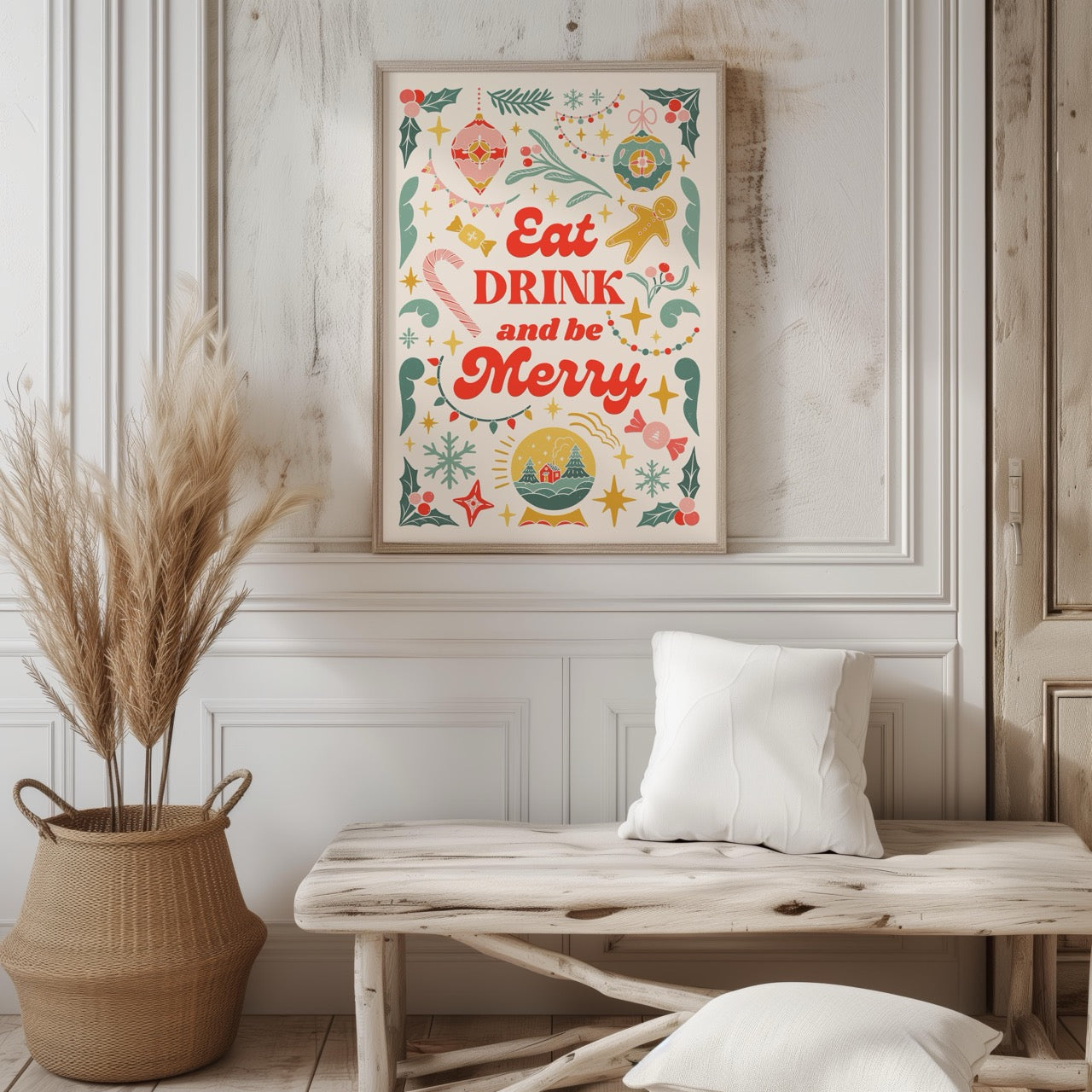 Festive Eat Drink & Be Merry Holiday - Rolled Poster Wall Art Print | House Prints