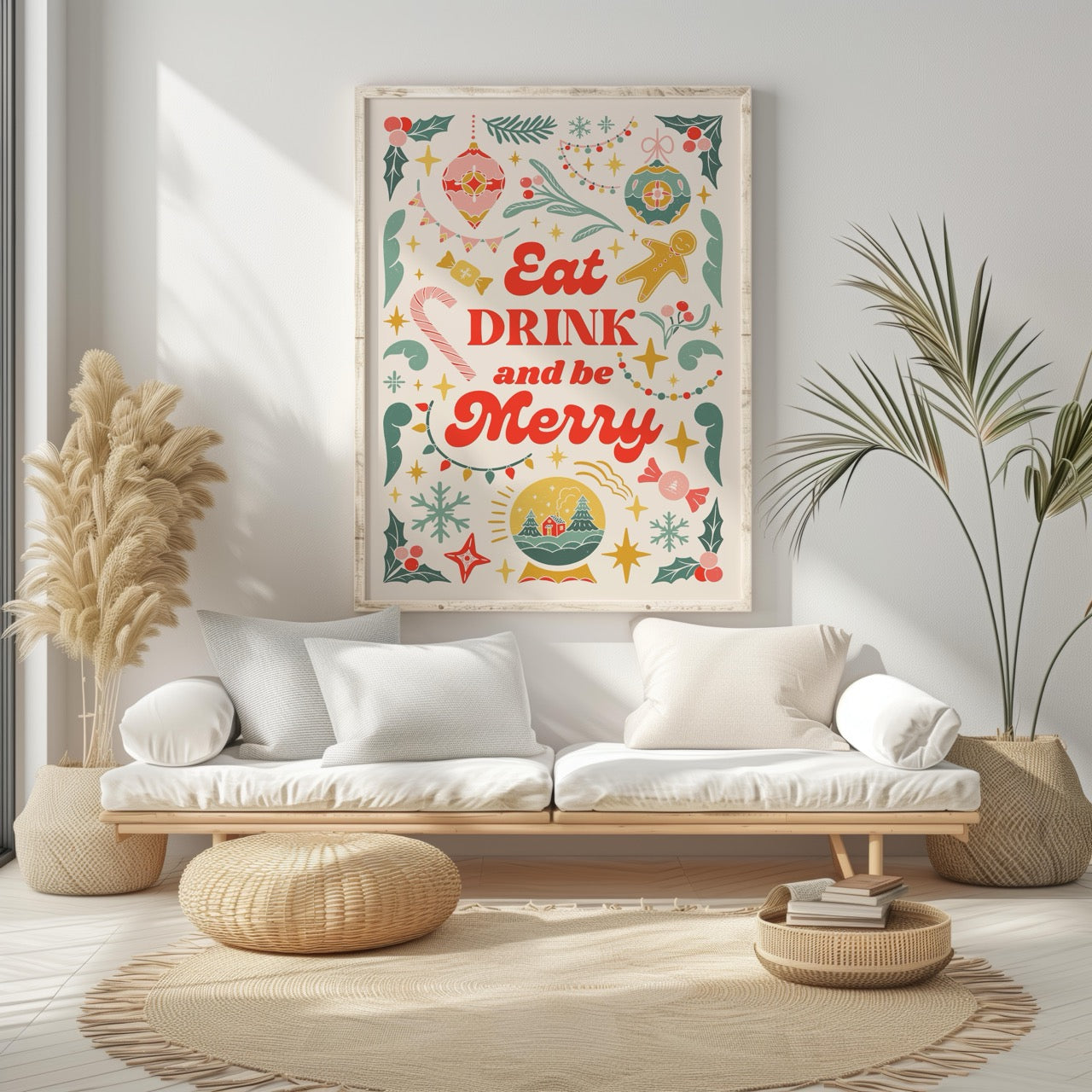 Festive Eat Drink & Be Merry Holiday - Rolled Poster Wall Art Print | House Prints