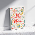 Festive Eat Drink & Be Merry Holiday - Framed Canvas Wall Art Print | House Prints