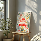 Festive Eat Drink & Be Merry Holiday - Framed Canvas Wall Art Print | House Prints