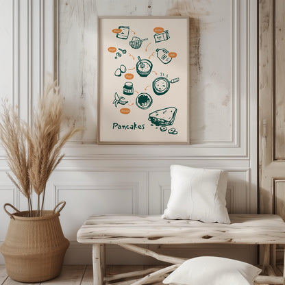 Pancake Recipe with Kitchen Ingredients - Rolled Poster Wall Art Print - House Prints