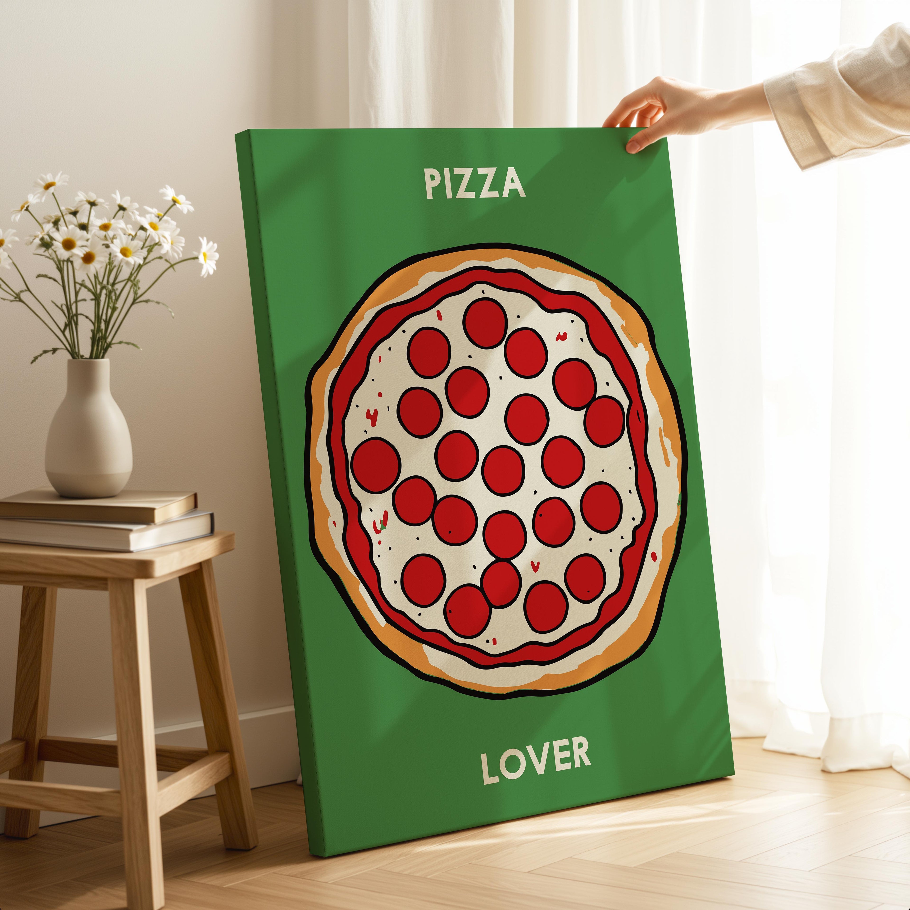 Pepperoni Pizza Lover in Green - Framed Canvas Wall Art Print | House Prints