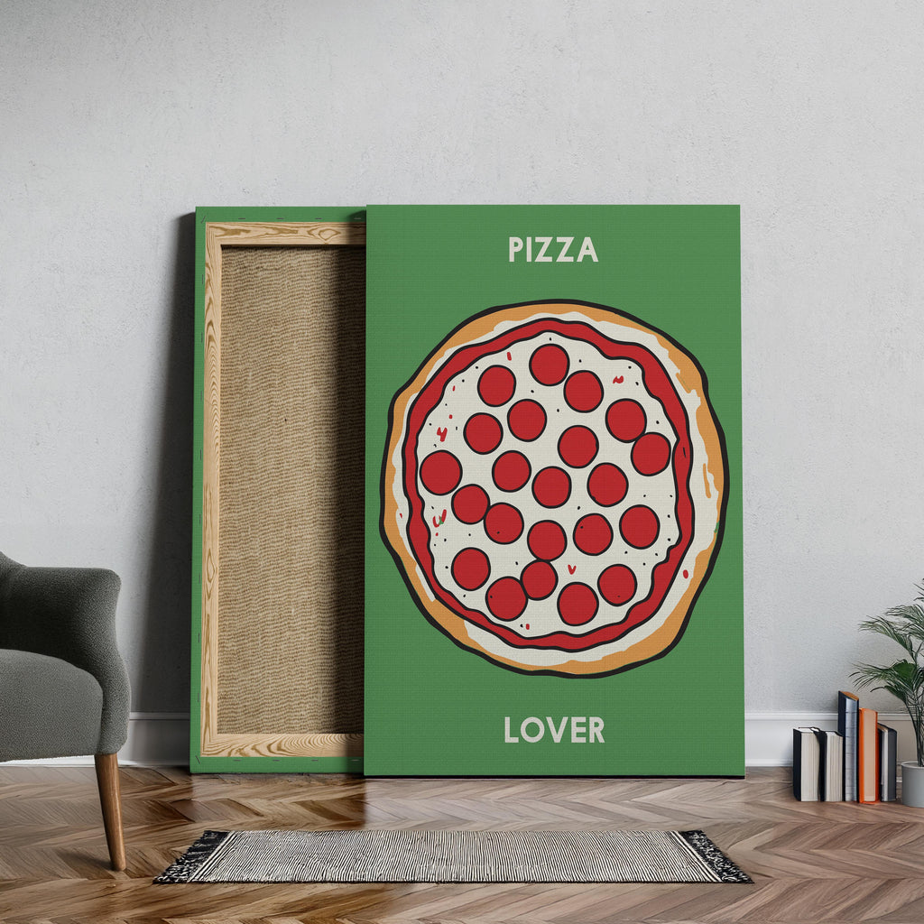 Pepperoni Pizza Lover in Green - Framed Canvas Wall Art Print | House Prints