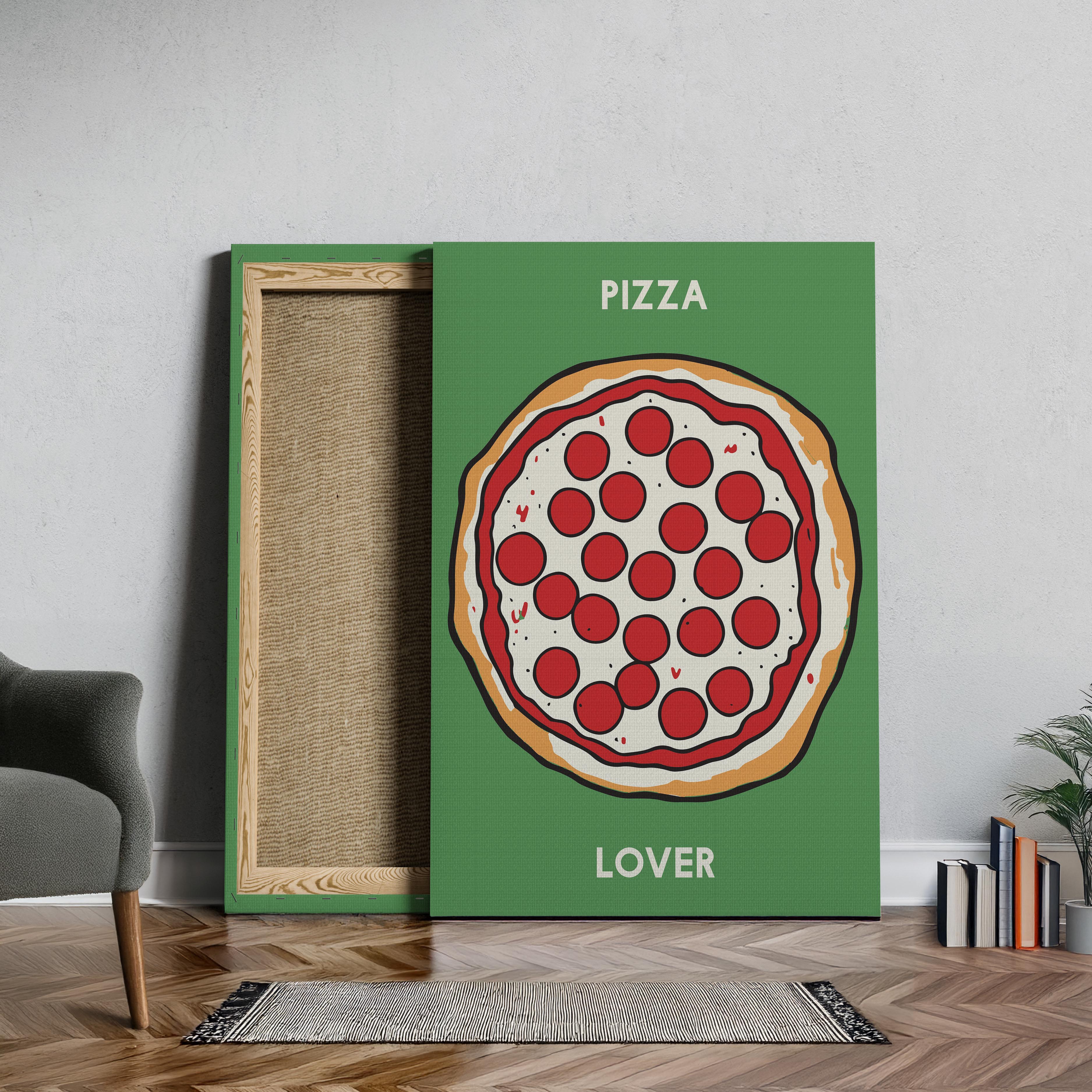 Pepperoni Pizza Lover in Green - Framed Canvas Wall Art Print | House Prints