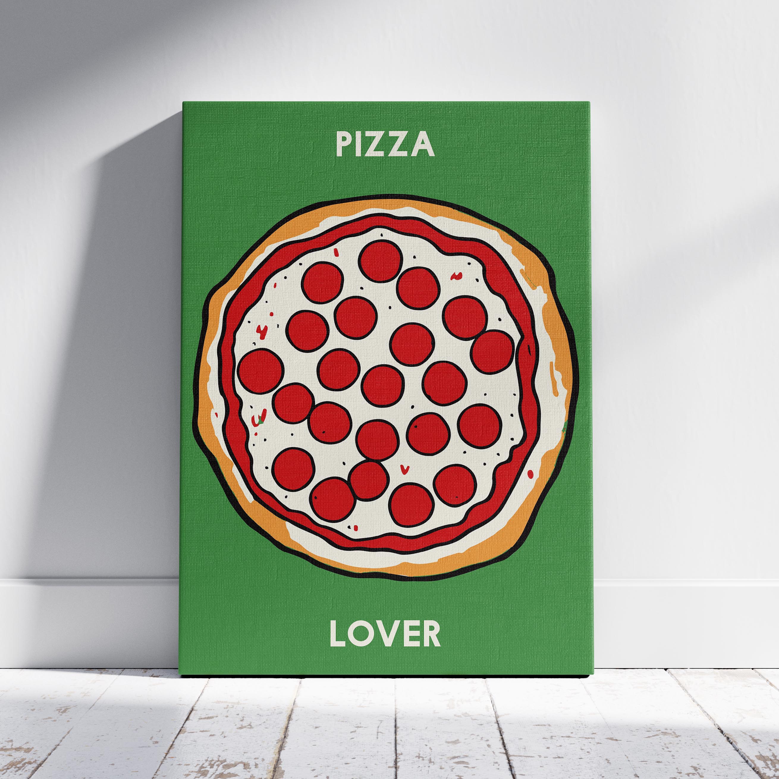 Pepperoni Pizza Lover in Green - Framed Canvas Wall Art Print | House Prints