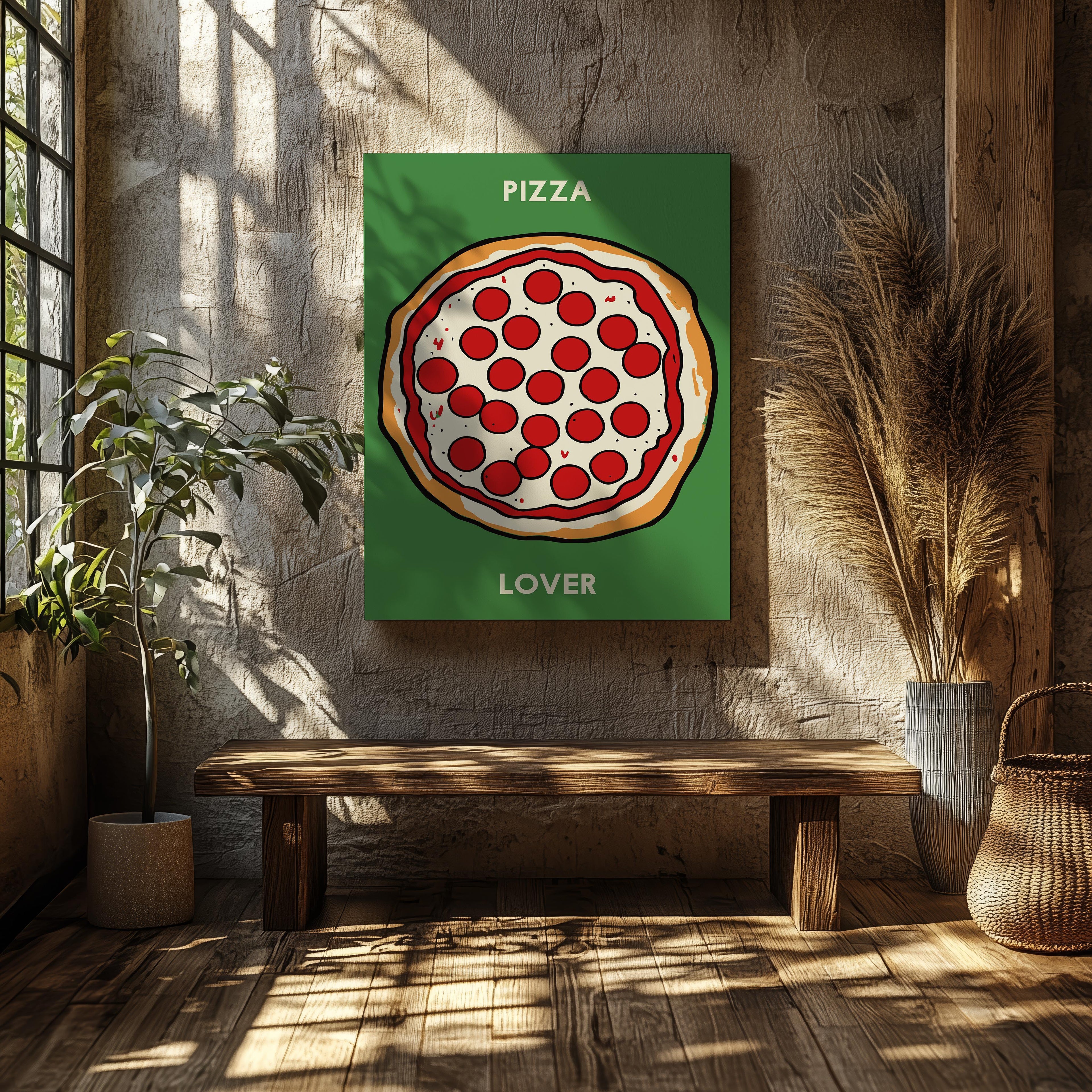 Pepperoni Pizza Lover in Green - Framed Canvas Wall Art Print | House Prints