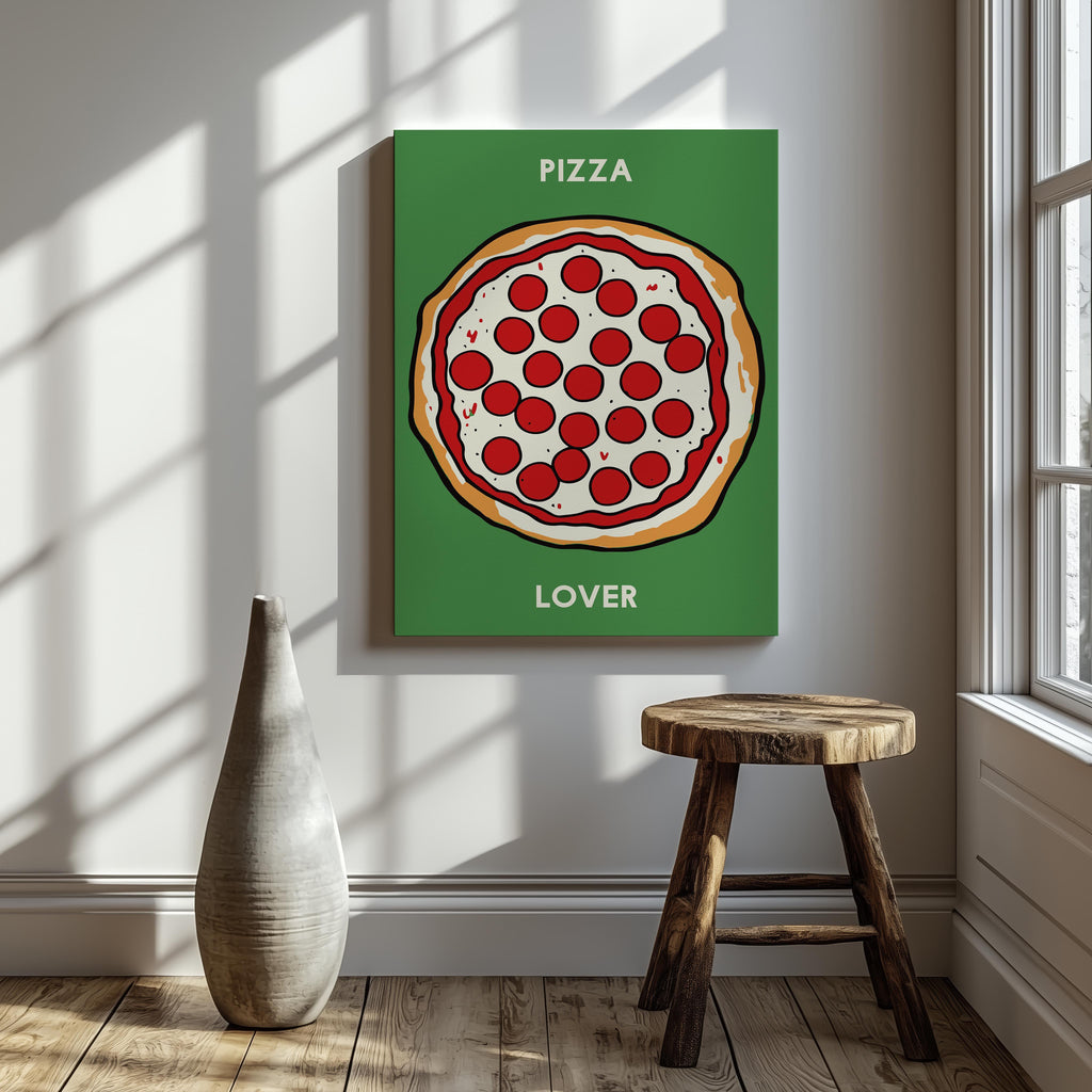 Pepperoni Pizza Lover in Green - Framed Canvas Wall Art Print | House Prints