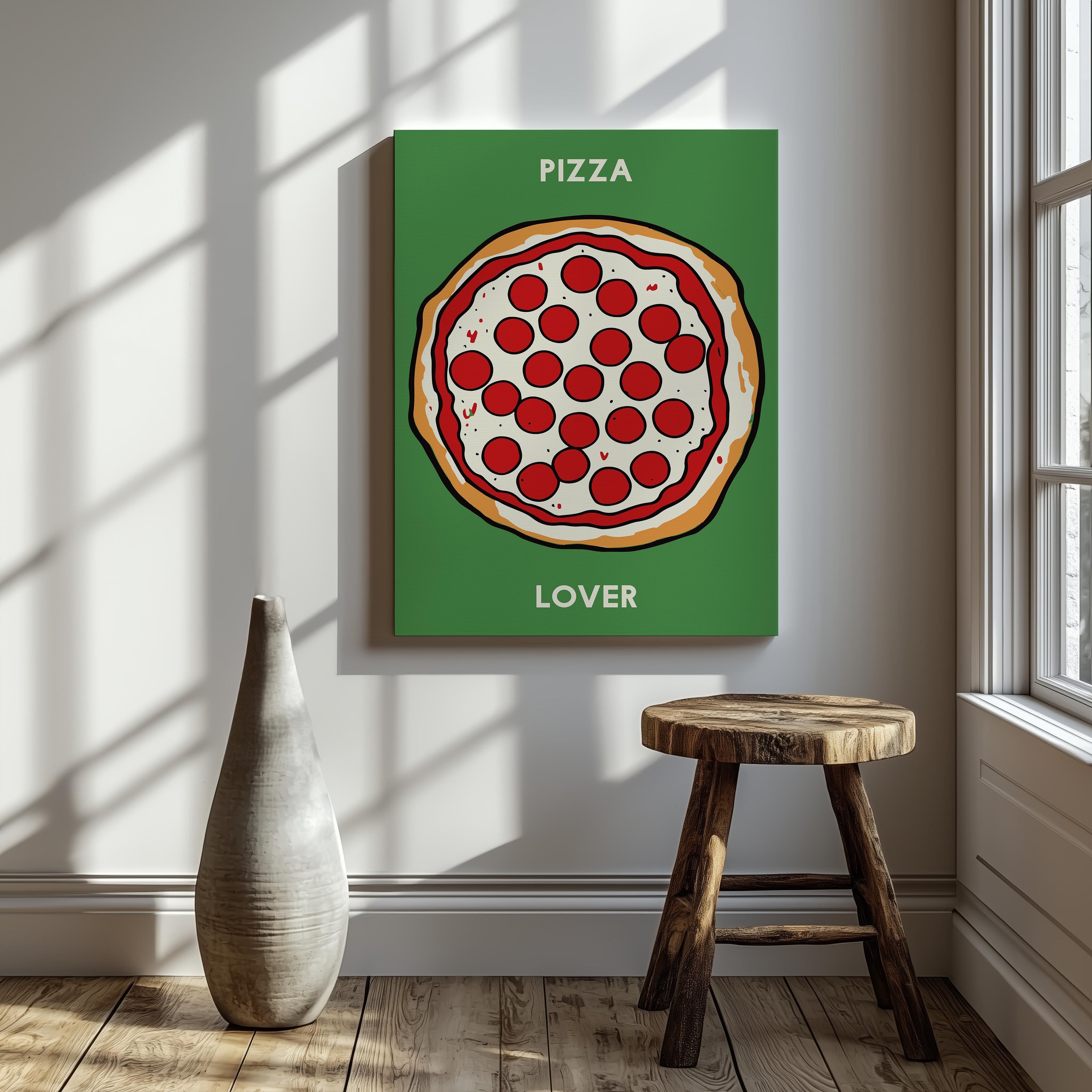 Pepperoni Pizza Lover in Green - Framed Canvas Wall Art Print | House Prints