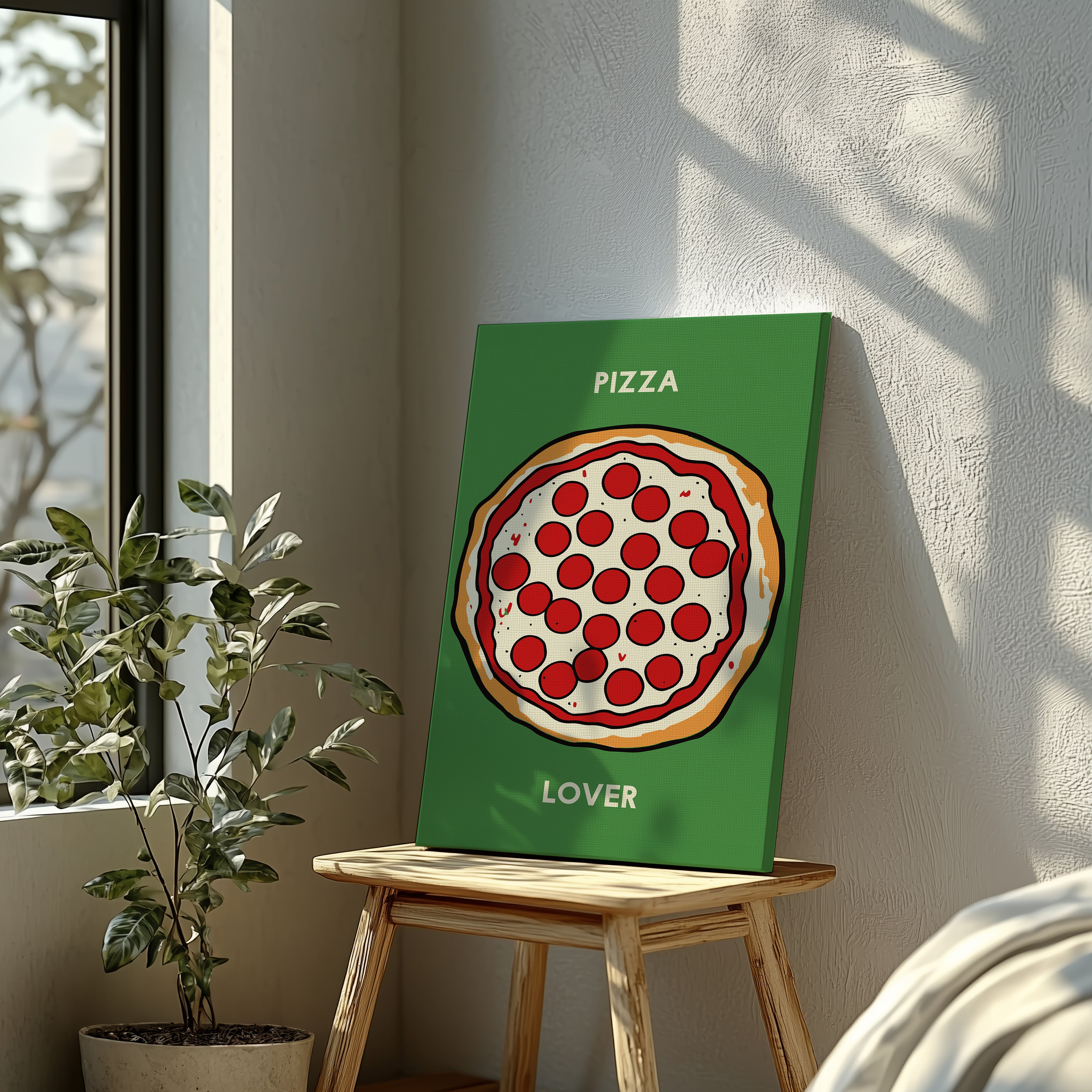 Pepperoni Pizza Lover in Green - Framed Canvas Wall Art Print | House Prints