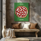 Pepperoni Pizza Lover in Green - Framed Canvas Wall Art Print | House Prints
