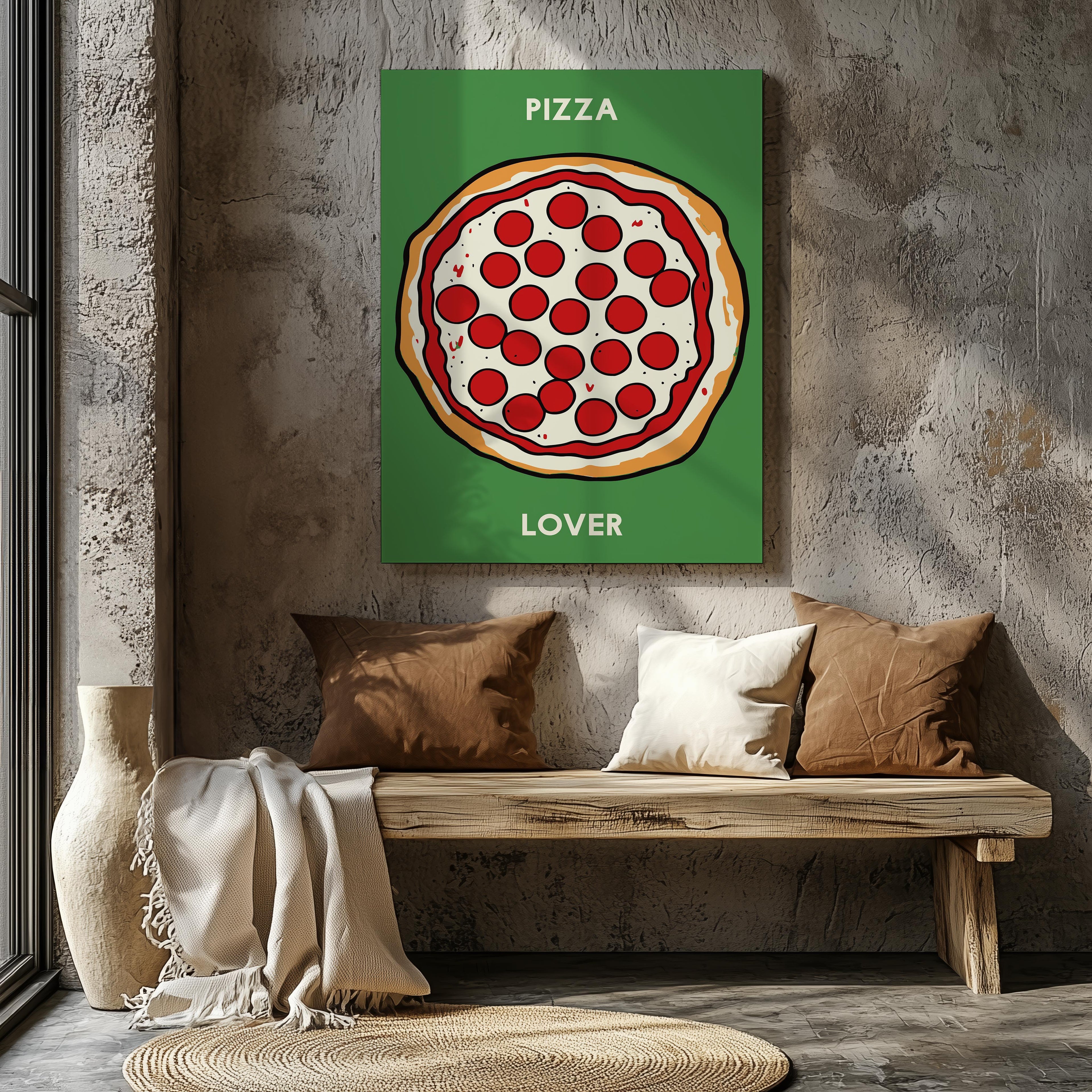 Pepperoni Pizza Lover in Green - Framed Canvas Wall Art Print | House Prints