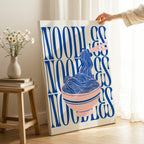 Modern Bold Blue Noodles Typography - Framed Canvas Wall Art Print | House Prints