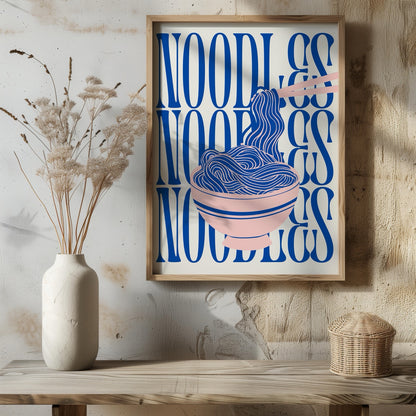 Modern Bold Blue Noodles Typography - Rolled Poster Wall Art Print - House Prints