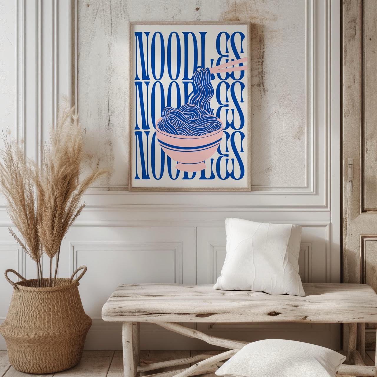 Modern Bold Blue Noodles Typography - Rolled Poster Wall Art Print - House Prints