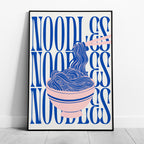 Modern Bold Blue Noodles Typography - Rolled Poster Wall Art Print | House Prints