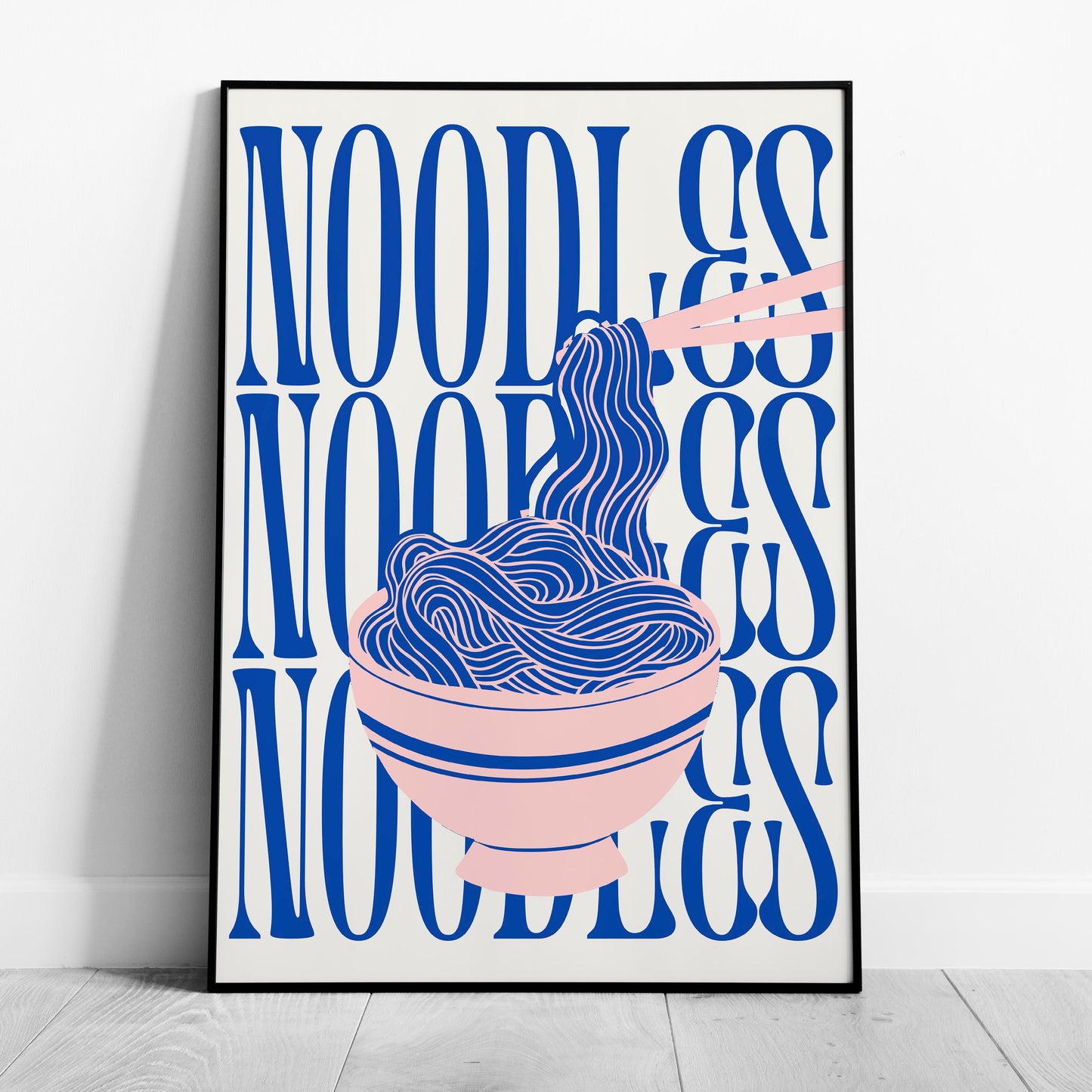 Modern Bold Blue Noodles Typography - Rolled Poster Wall Art Print - House Prints