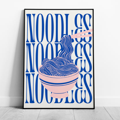 Modern Bold Blue Noodles Typography - Rolled Poster Wall Art Print - House Prints