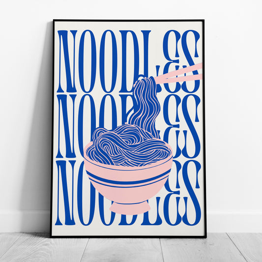 Modern Bold Blue Noodles Typography - Rolled Poster Wall Art Print - House Prints