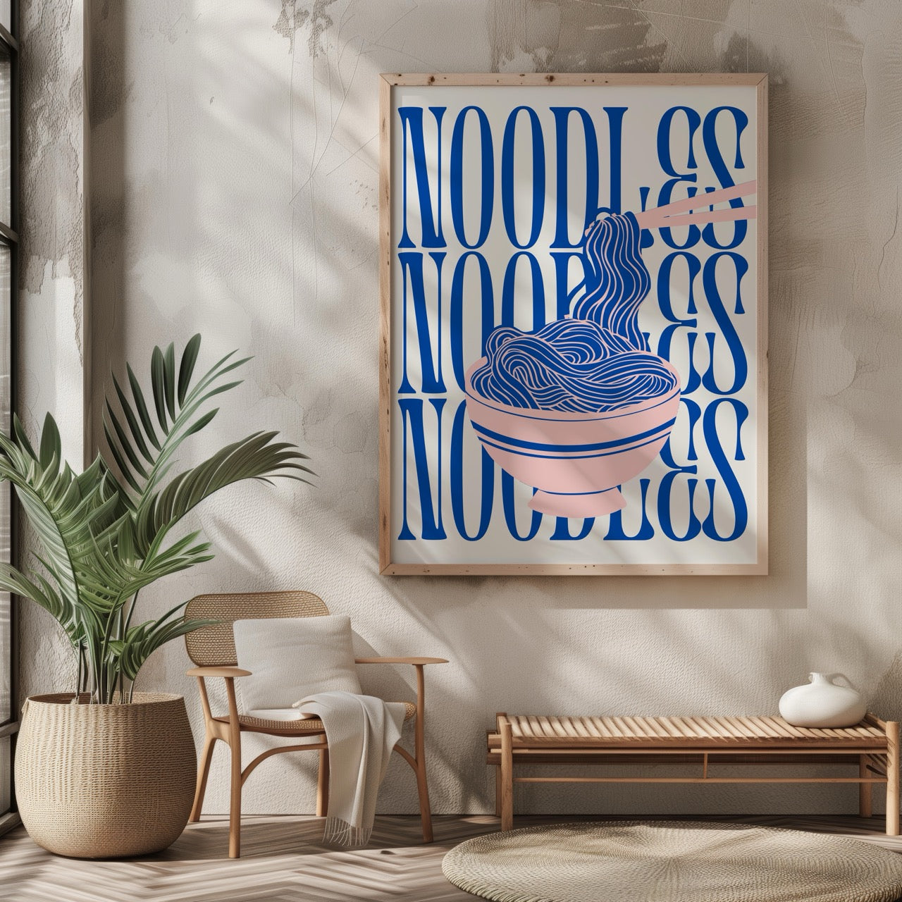Modern Bold Blue Noodles Typography - Rolled Poster Wall Art Print - House Prints