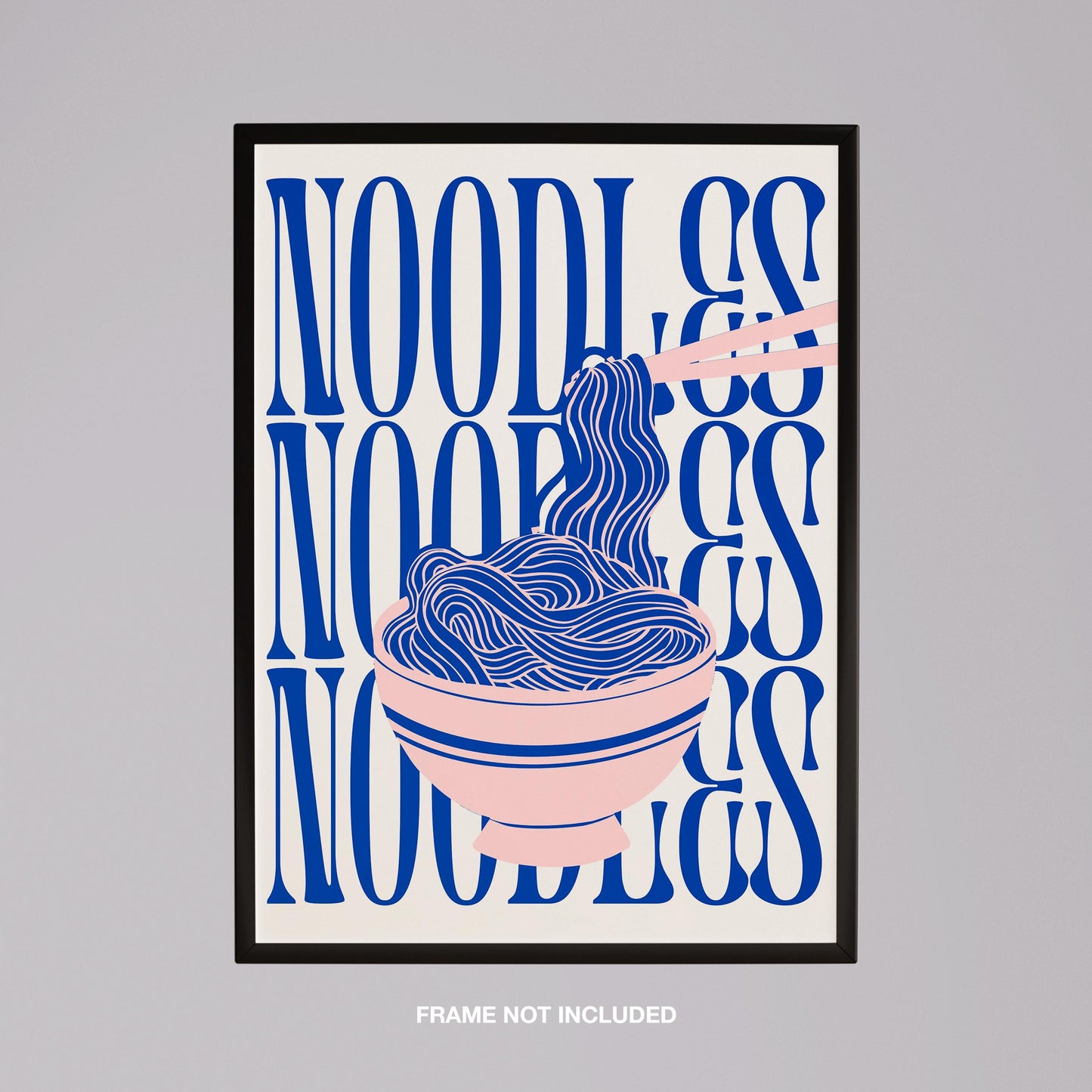 Modern Bold Blue Noodles Typography - Rolled Poster Wall Art Print - House Prints