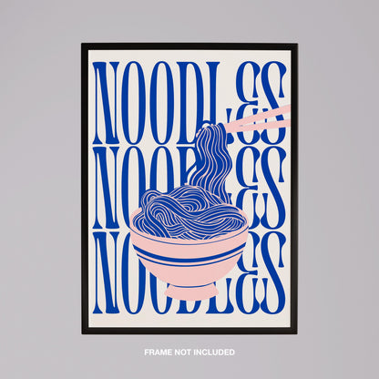 Modern Bold Blue Noodles Typography - Rolled Poster Wall Art Print - House Prints