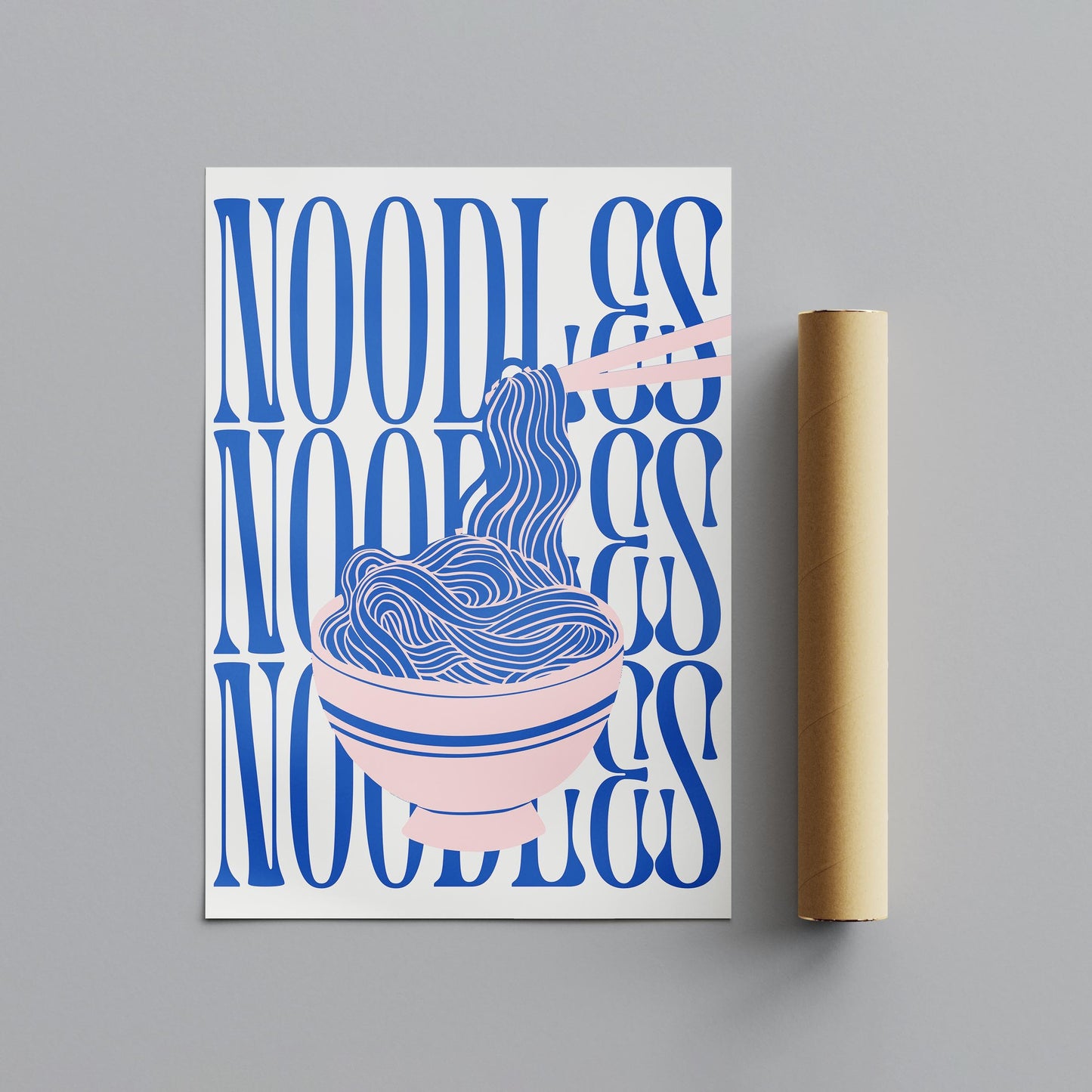 Modern Bold Blue Noodles Typography - Rolled Poster Wall Art Print - House Prints