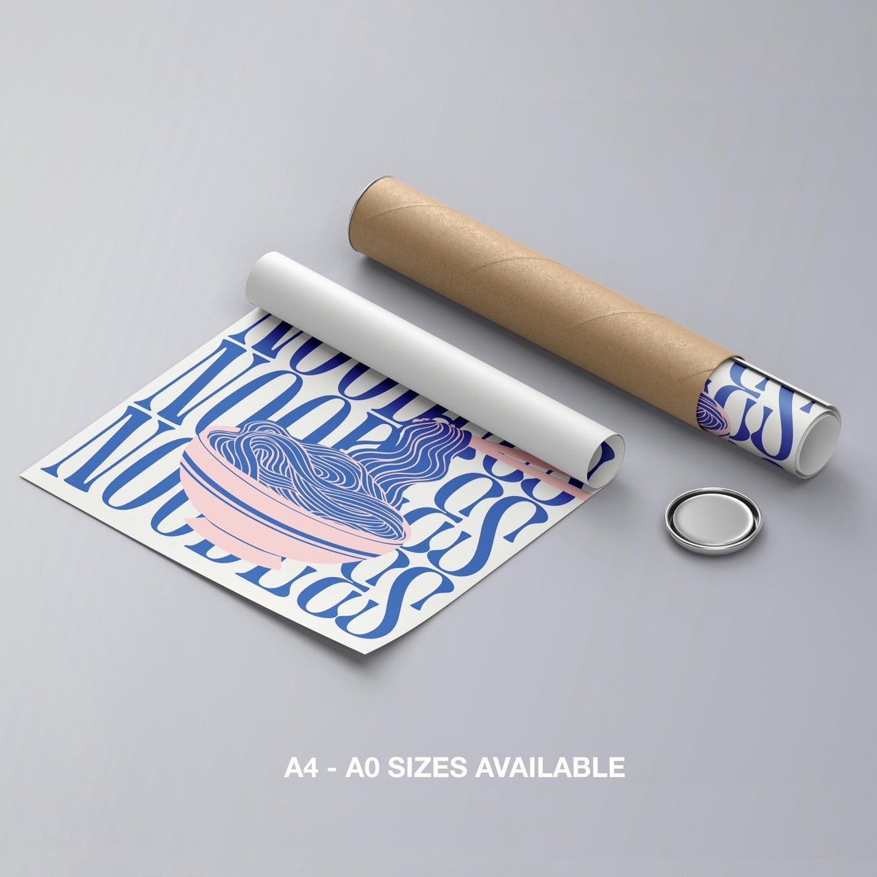 Modern Bold Blue Noodles Typography - Rolled Poster Wall Art Print - House Prints