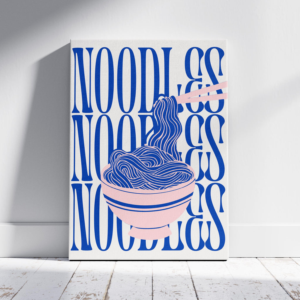 Modern Bold Blue Noodles Typography - Framed Canvas Wall Art Print | House Prints